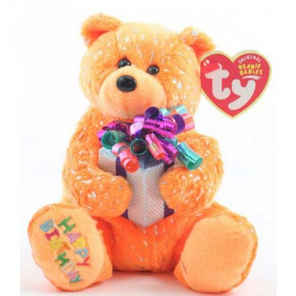 2004 Retired Ty Orange Glitter Happy Birthday Beanie Baby G621 - Picture 1 of 8